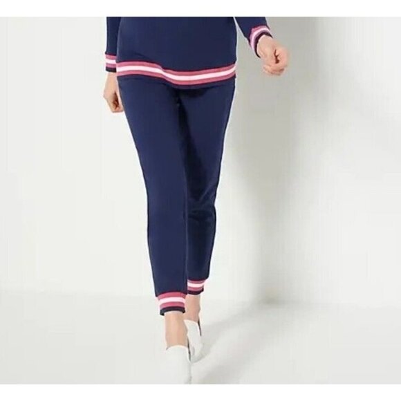 Sport Savvy Regular French Terry Jogger with Stripe Cuff Hem Navy Small - Picture 1 of 1